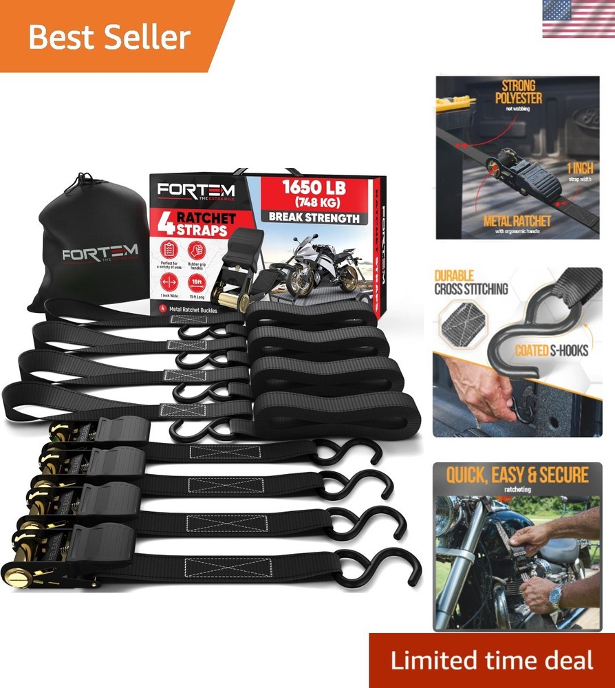 Versatile 4-Pack Ratchet Straps 1650lb Break Strength - Secure Cargo Transport