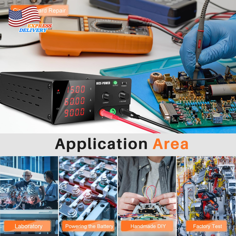 DC Power Supply Variable 15V 60A 900W High Power Bench Power Supply Encoder Knob