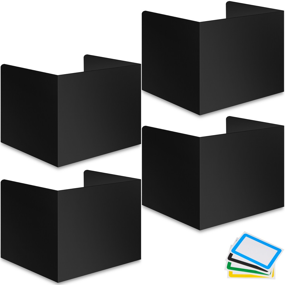 4-Pack Black Desk Dividers for Students, Plastic Study Carrel, Classroom Folder