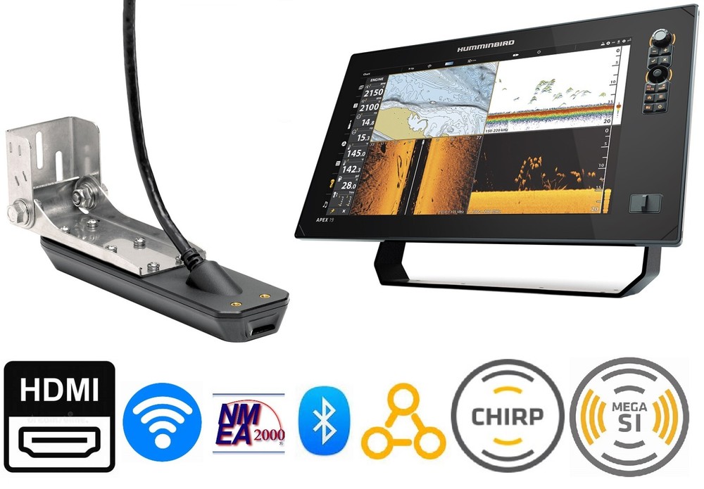 Humminbird APEX 19 VX MEGA SI+ GPS Chartplotter Bluetooth Fishfinder +Transducer