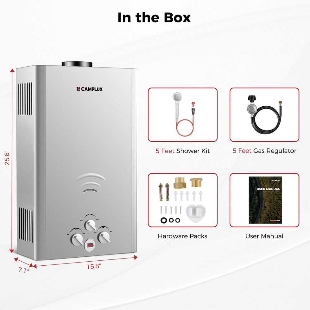 CAMPLUX 16L Tankless Gas Water Heater Instant Hot Outdoor Shower Camper Cabin RV
