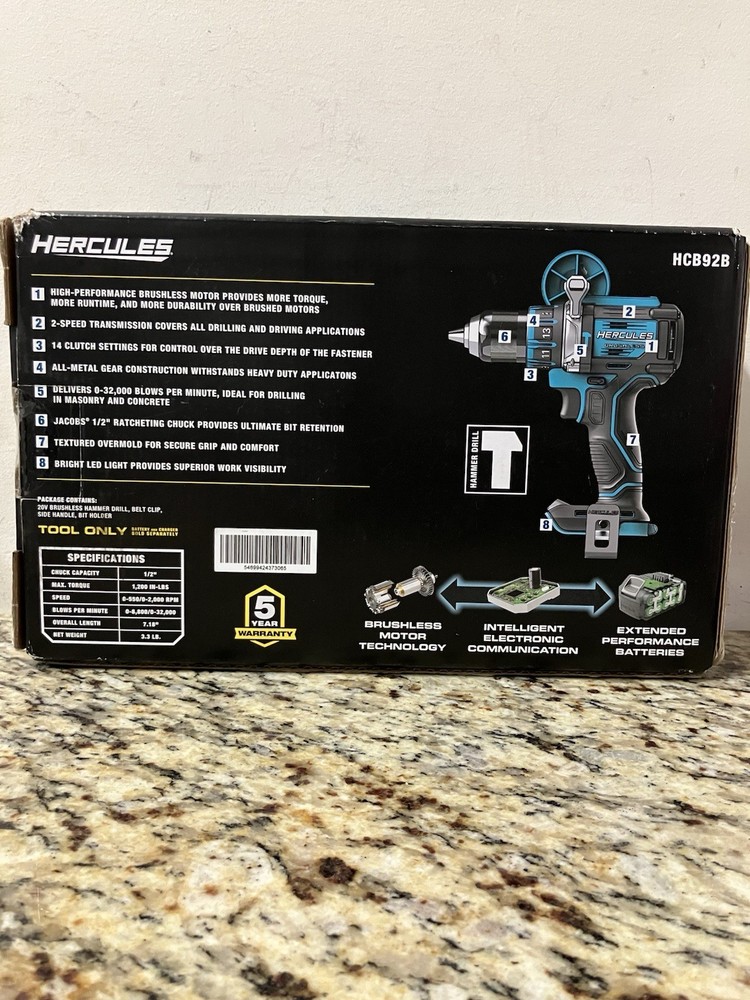 HERCULES 20V Cordless 1/2" Compact Hammer Drill/Driver - Tool Only - (PD1120092)