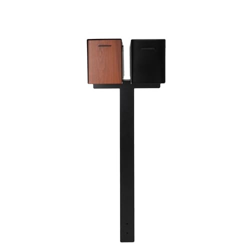 Double Mailbox Post for Outside - 43x4x4 inch Black Metal with Mounting Bracket