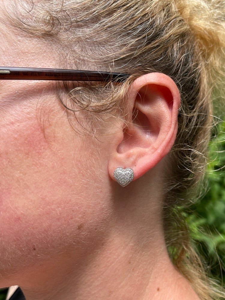 Solid 925 Sterling Silver Iced Heart Stud Earrings Moissanite Pass Diamond Test