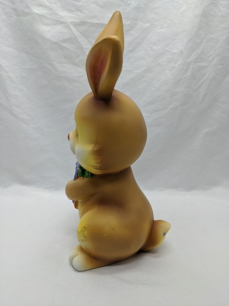 Vintage Ceramic Yellow Easter Bunny Holding Carrots 11"