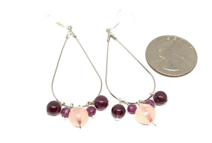Ruby, Red Garnet, & Rose Quartz Genuine Stone Handmade Earrings