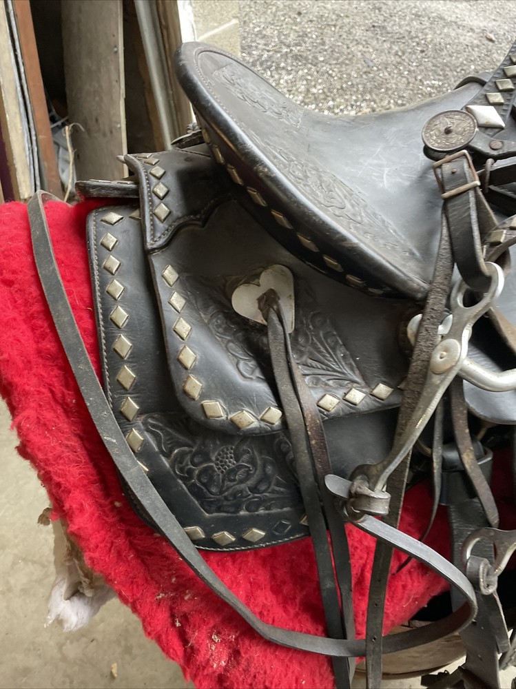 antique silver saddle With 1921 and 1924 silver dollar decorated