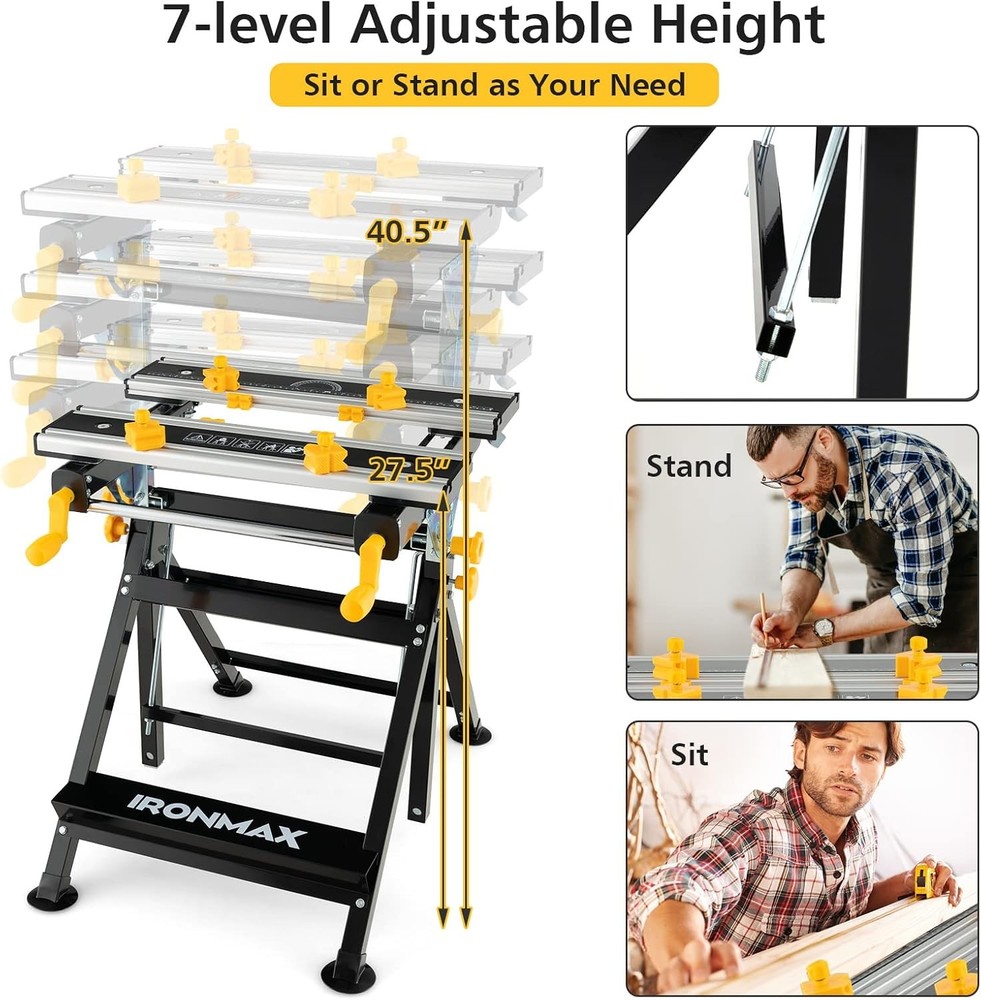 Goplus Portable Workbench, Folding Work Table w/Tiltable Platform, Metal