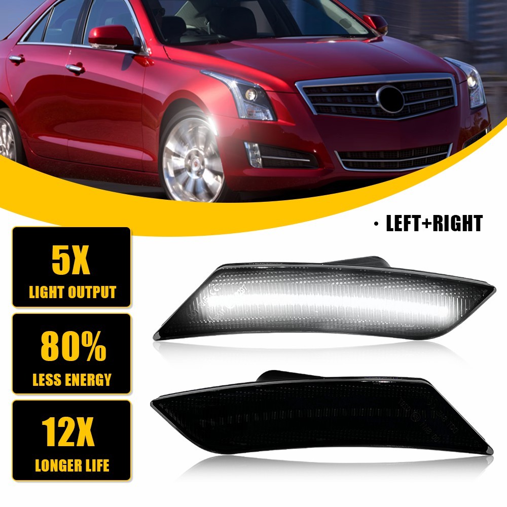For 2013-2014 Cadillac ATS LED Front Side Marker Light Bumper Lamp Smoke White D