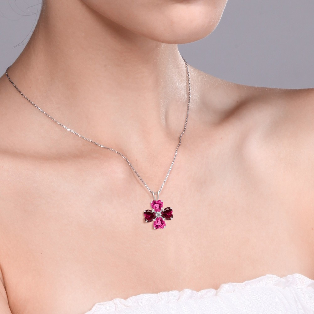 3.52 Cttw Pink Created Sapphire and Created Ruby 4 Heart Shape Gemstone