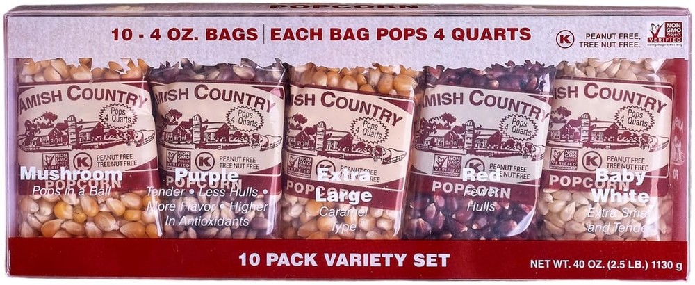 Amish Country Popcorn | 4 Ounce Variety Kernel Gift Set (10 Pack Assorted) | Old
