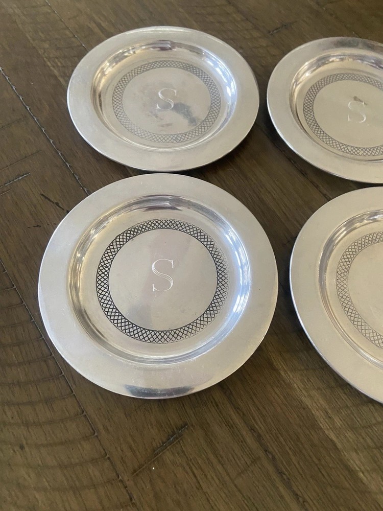 CELEBRATION SILVER ETCHED COASTERS, SET OF 4 Nice Condition