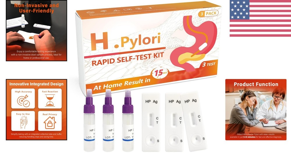 99.9% Accurate H. Pylori Antigen - Non-Invasive Home Testing Kit - 3 Count
