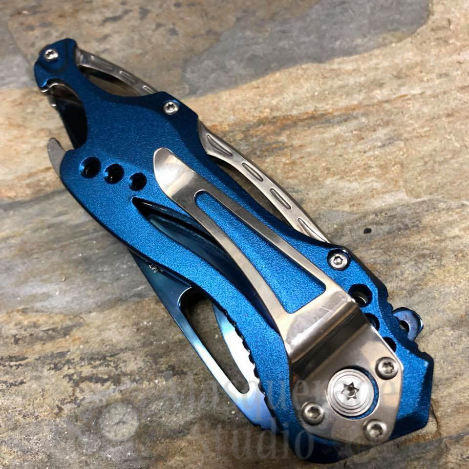 MTech Plain Blade Tactical Hunting Spring Assisted Pocketknife [Blue/Silver]