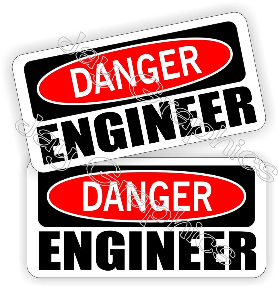 2 Danger Engineer Hard Hat Stickers / Decals Funny Label Toolbox Engineering USA
