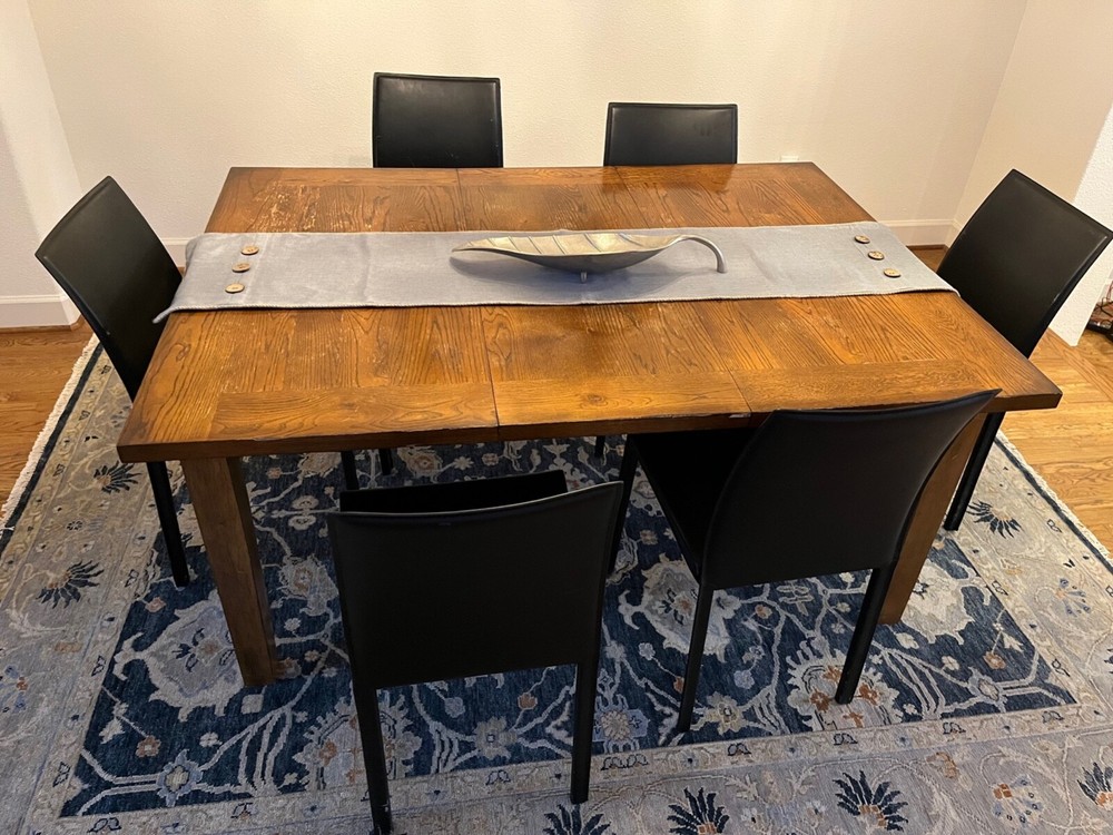 Extendable Wood Dining Table with 6 Leather BoConcept Chairs