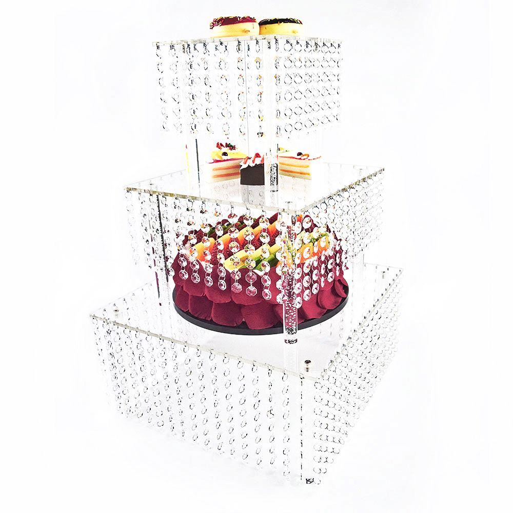 3 Tier Cake Stands Square Crystal Beaded Cupcake Tower Separable Dessert Display