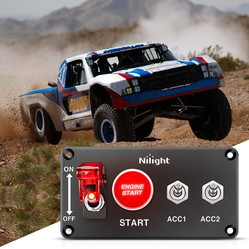 Nilight Ignition Switch Panel 12V 4 in 1 Rocker Switch with Engine Push Button T