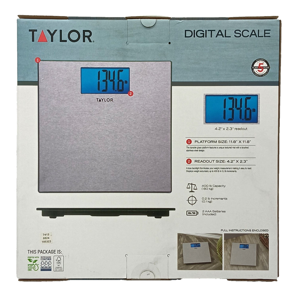 Taylor Digital Scale Large Blue Backlit Display 400 Lb Capacity