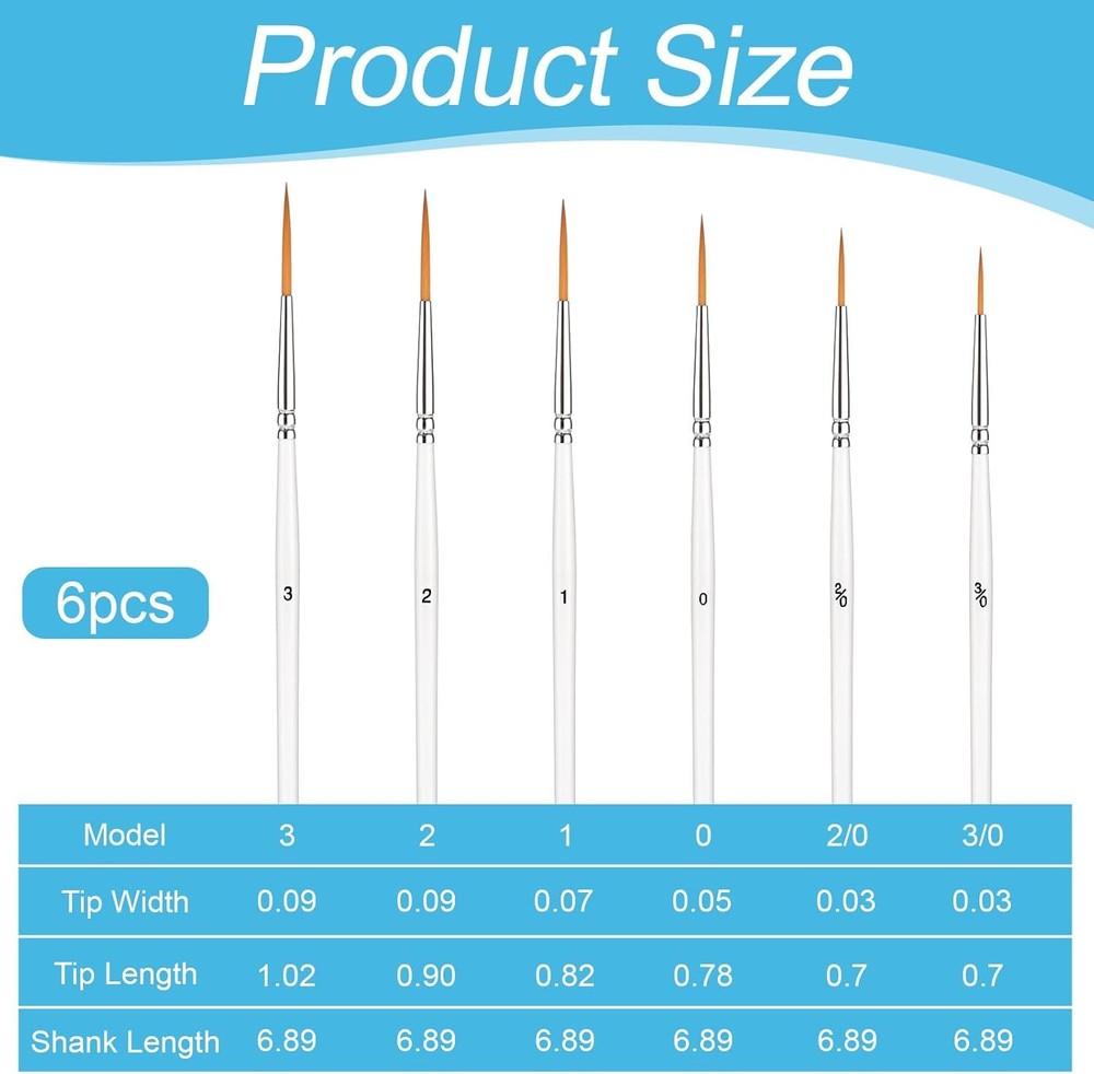 Script Liner Brush, 6 PCS Highly Flexible Paint Brushes Extra Long Orange