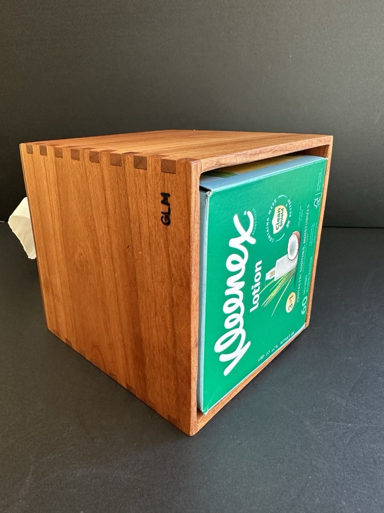 Maple Handmade Dovetail Tissue Box Cover Square Signed Rustic Natural Modern
