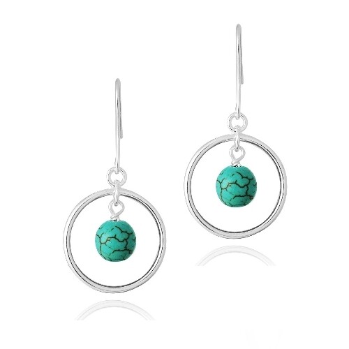 925 Silver Howalite Bead & Circle Dangle Earrings