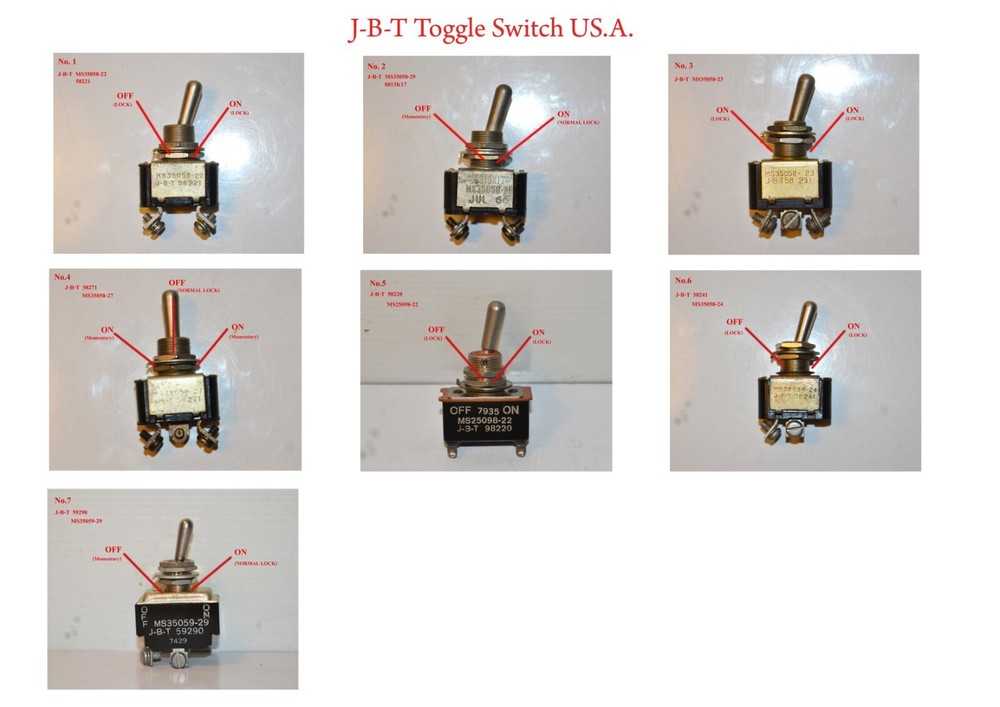 JBT Aircraft Toggle Switch 7 models J-B-T  nos
