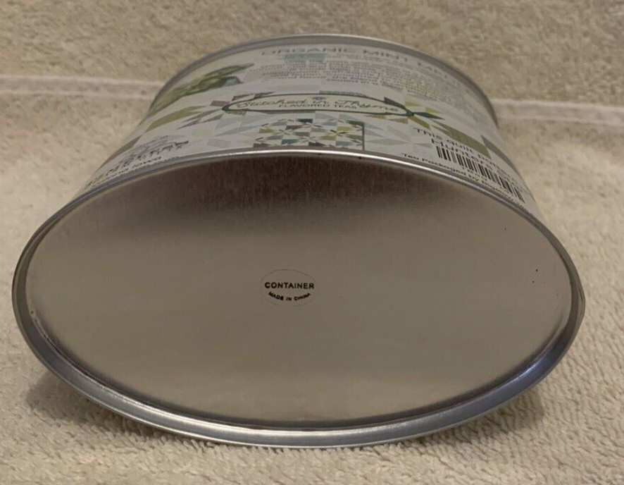 Stitched In Thyme Flavored Teas Quilt Pattern Oval Tin Box (Empty) 5x4x3 - EUC