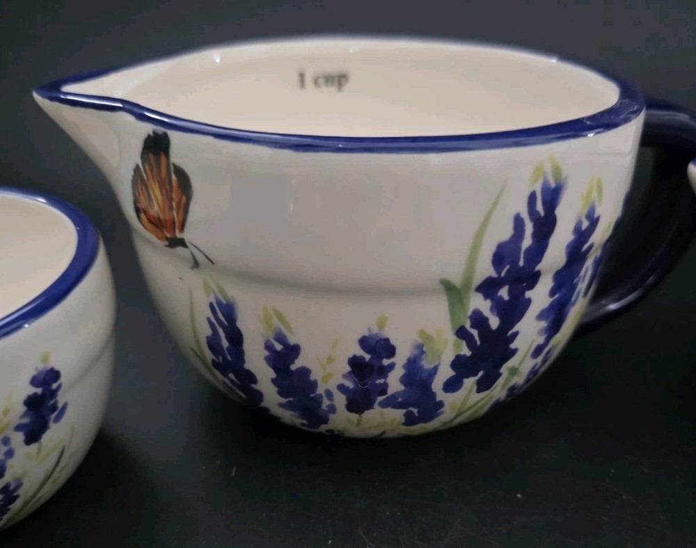 Haven Key Ceramic Nesting Measuring Cups Handpainted Blue White Florals Cottage