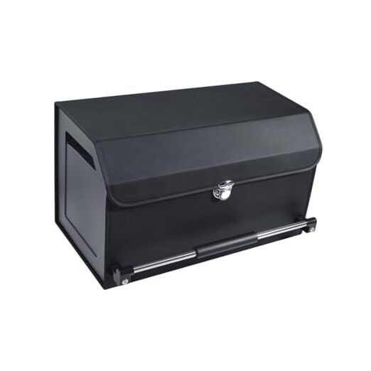 Car Trunk Organizer, Push-pull Handle, Leather Collapsible 2 Large Black