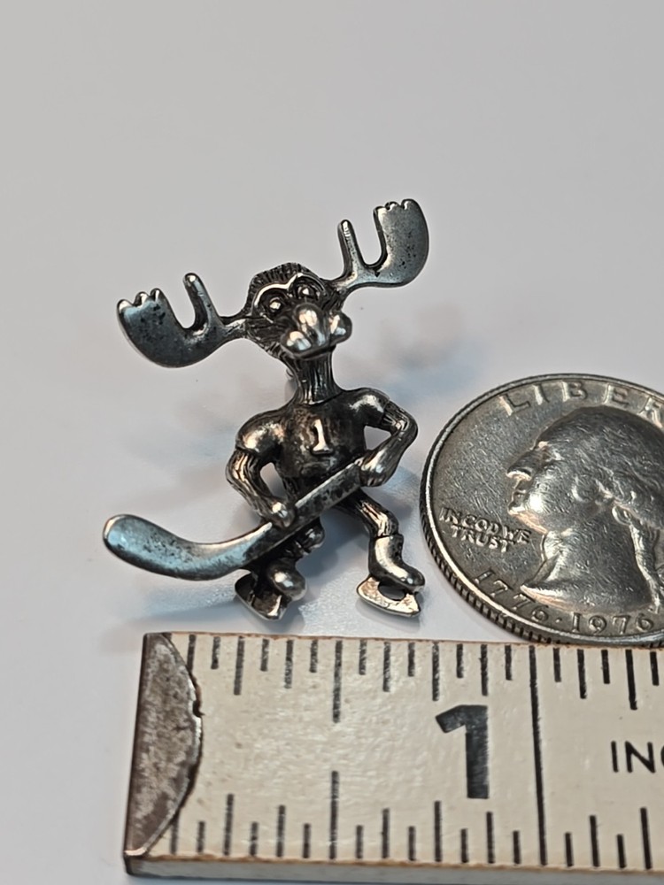 Moose Playing Hockey Lapel Pin