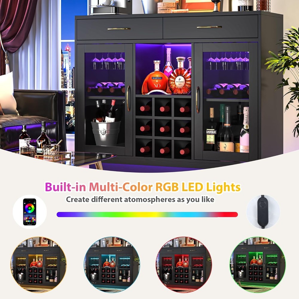 Black LED Wine Bar Cabinet Coffee Bar Storage