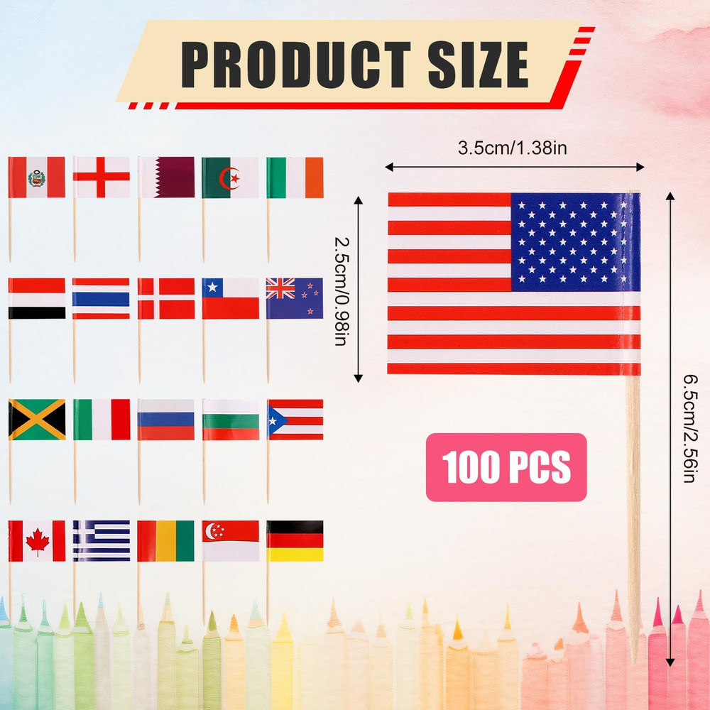 200Pcs Mini Countries Toothpick Flags, Mini Flags on Sticks with 100 Different N
