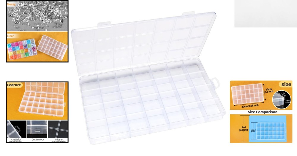 Compact 28 Grid Acrylic Bead Organizer Box - Transparent Craft Storage Solution