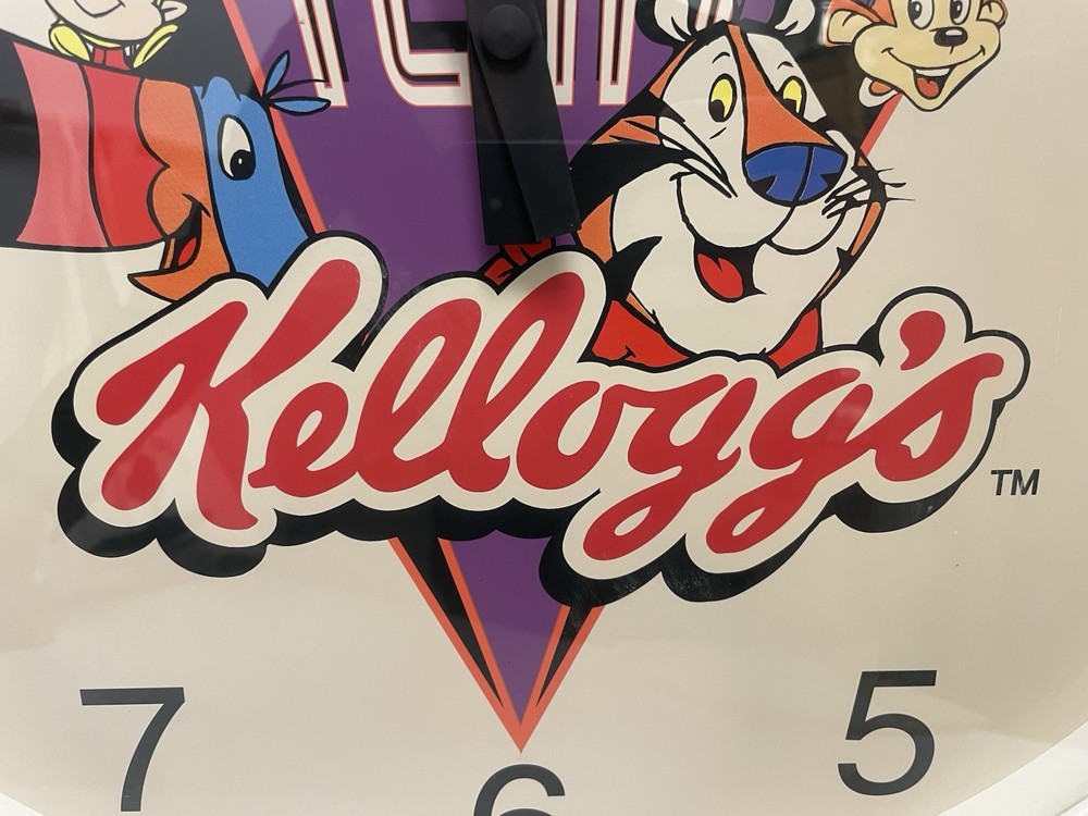 Kellogg’s 20” Wall Clock Team Kellogg’s Characters VTG 1990s Keeps Time Working