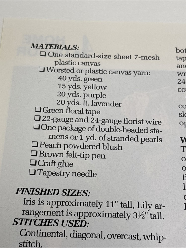 Spring Lily Annie's Attic Plastic Canvas Pattern Page