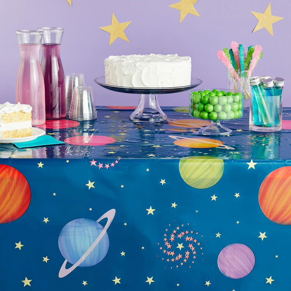 3 Pack Plastic Outer Space Tablecloths, Disposable Planets Table Covers for Gala