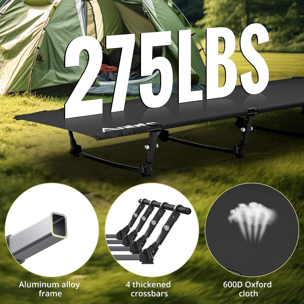 Ultralight Portable Camping Cot - 275 Lbs Capacity with Storage Bag & Pocket