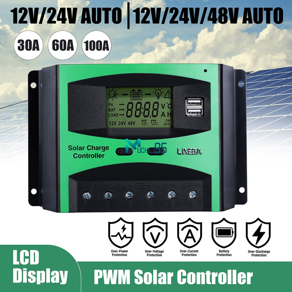 5200W PWM Solar Charge Controller 100A 12V 24V 48V Dual USB Battery PV Regulator