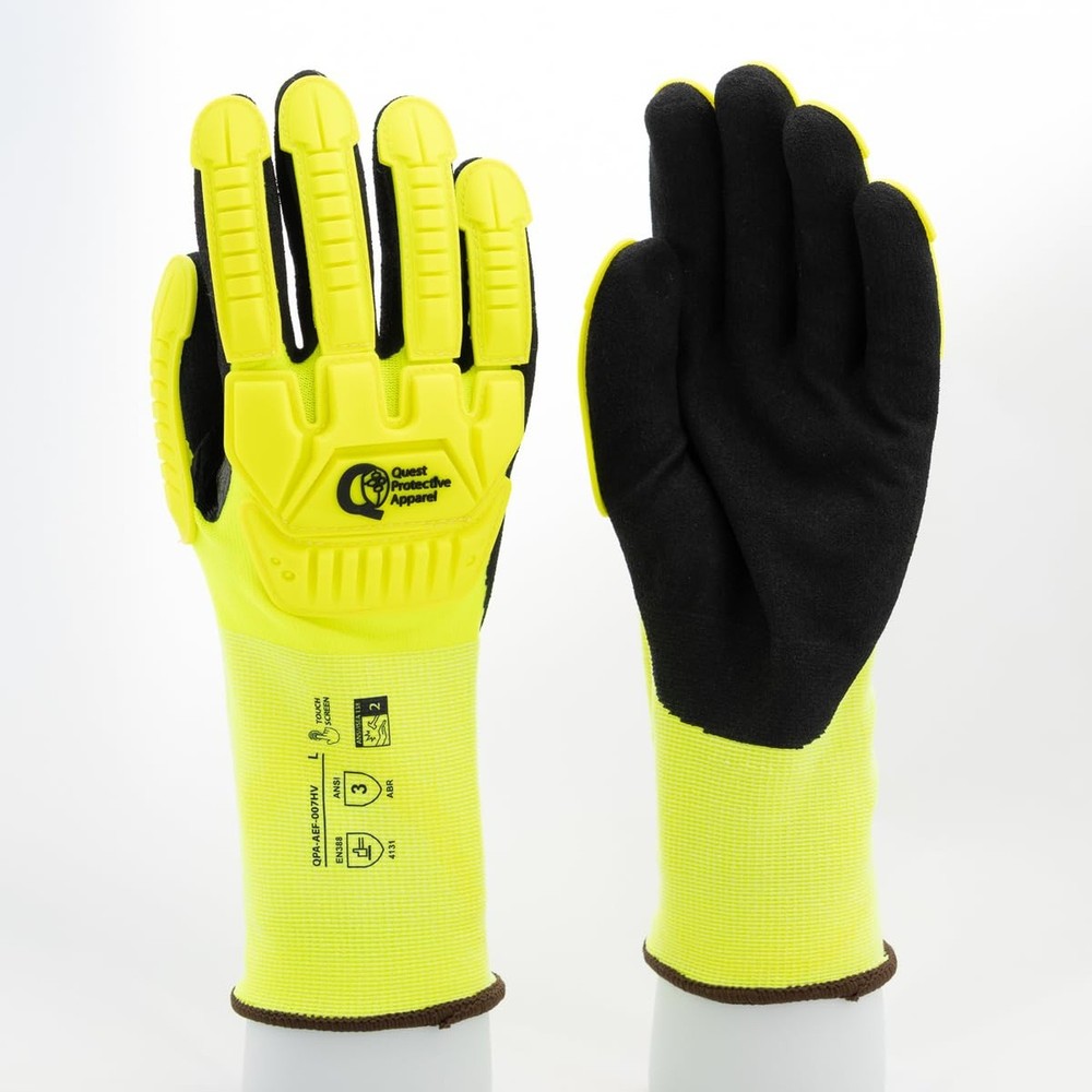 Quest Protective Apparel High Visibility Cut and Impact Resistant Work Gloves...