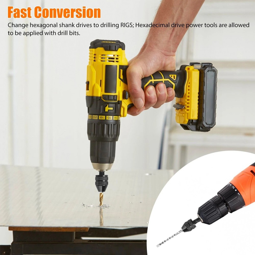 2x Keyless Drill Chuck Adapter 1/4" Hex For Power Tool Quick Change Accessory