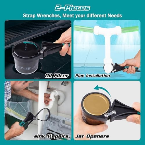 Strap Wrench Set with 8 Silicone cable ties - 2 Pack (4" & 6") for Adjustable