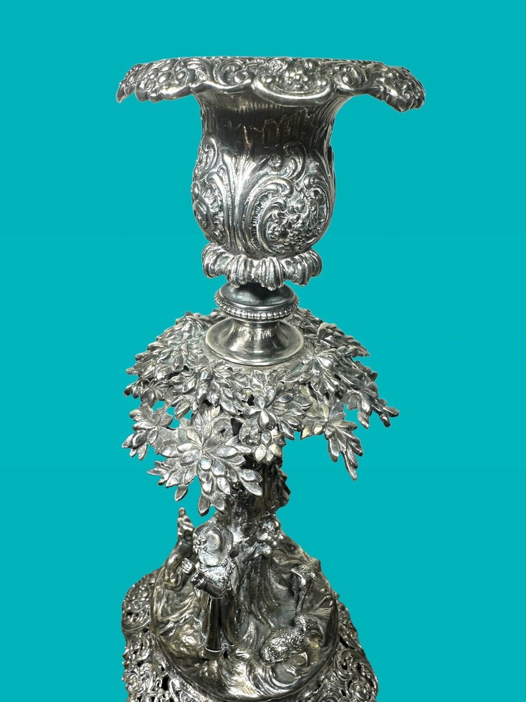 Stunning Antique Solid 800 Silver German Rococo Detachable Candlestick Holder