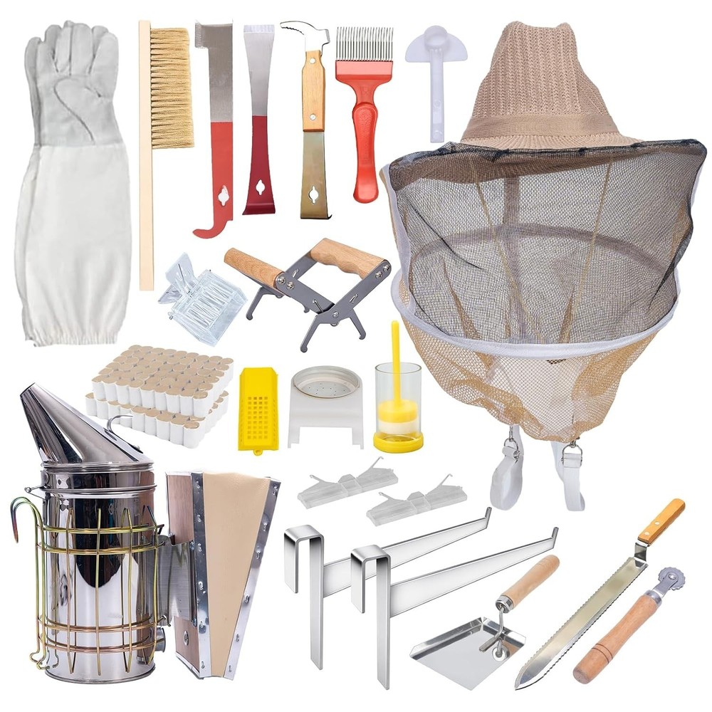 Beehive Kit with Durable Cedarwood Box, Frames, and Essential Beekeeping Gear