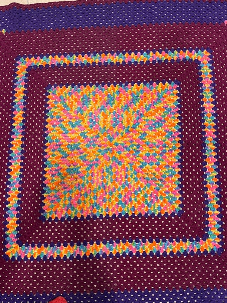 Handmade Multicolor Granny Square Crochet Blanket 60”x 60” EUC
