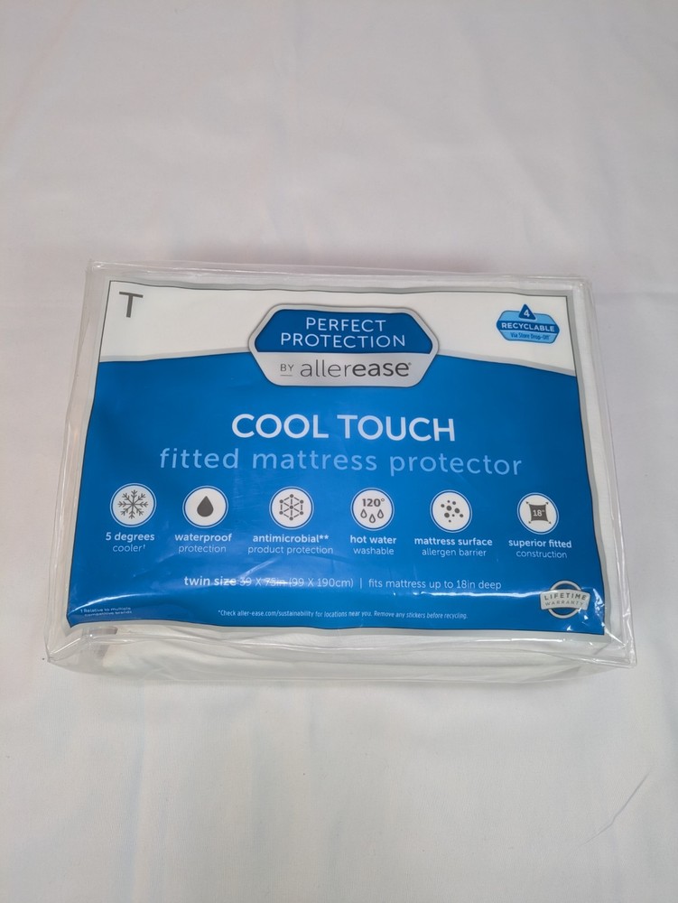 AllerEase Cool Touch Twin Size White Fitted Mattress Protector