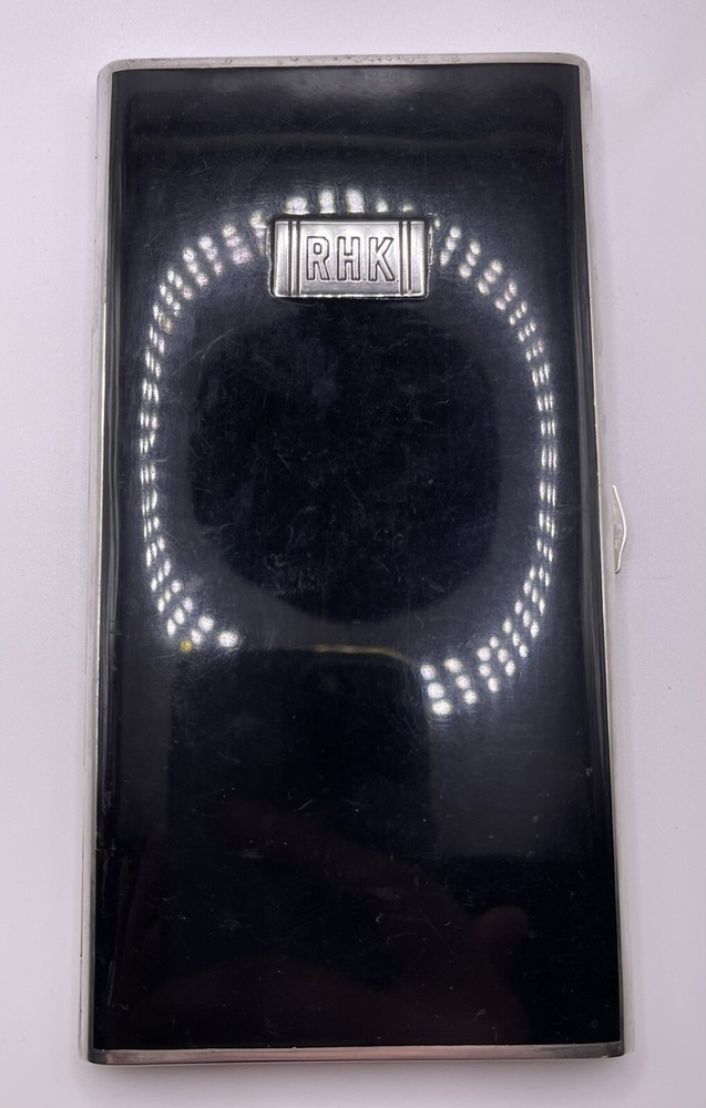 Art Deco Sterling Silver Watrous Black Enamel Cigarette Case