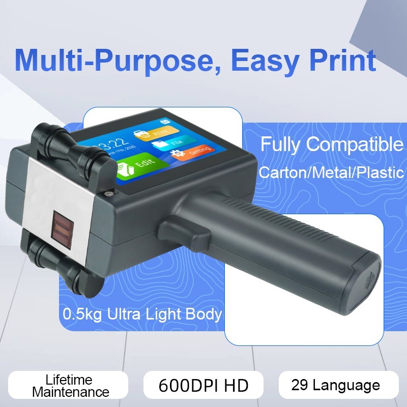 Chipless Handheld Inkjet Printer Date Logo Barcode Coder Batch Coding Machine
