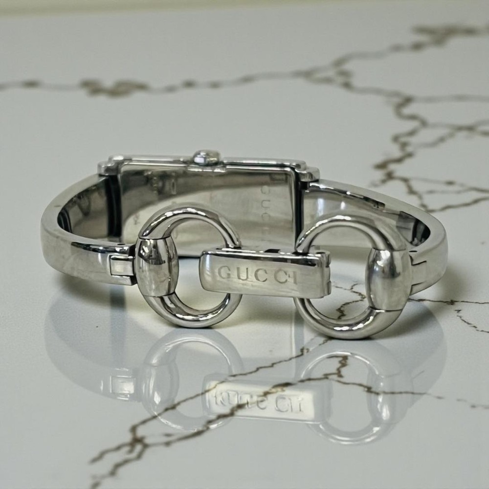 Gucci 109 Watch Bangle Timepiece Striped Boots Pattern Silver Stainless