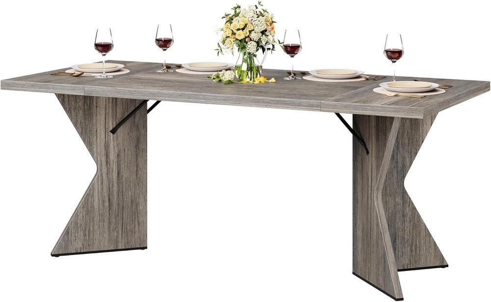 Rectangular Dining Table-Iron Foot 1 grey Panel Thick Triamine Double-Sided